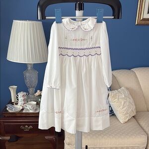 Sarah Louise White Dress with Floral Embroidery